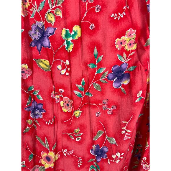 Vintage Jaclyn Smith Red Rayon Knee Length Floral Boho Skirt Women's Size Large - Picture 2 of 8